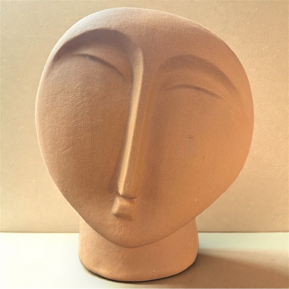 Modern Terracotta Face Planter Sculptural Matte Art Pot
